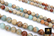 Natural African Blue Turquoise Opal Beads, Beige and Cream Round Jasper Beads BS #15, sizes  6mm 8mm 10mm 15.75 inch Strands