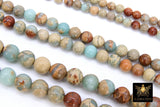 Natural African Blue Turquoise Opal Beads, Beige and Cream Round Jasper Beads BS #15, sizes 6mm 8mm 10mm 15.75 inch Strands