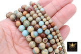 Natural African Blue Turquoise Opal Beads, Beige and Cream Round Jasper Beads BS #15, sizes 6mm 8mm 10mm 15.75 inch Strands