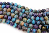 Blue Tiger Eye Beads, Shimmery Smooth Round Blue Black and Purple Blends BS #19, sizes 8 mm 15 inch Strands