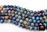 Blue Tiger Eye Beads, Shimmery Smooth Round Blue Black and Purple Blends BS #19, sizes 8 mm 15 inch Strands