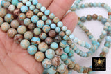 Natural Imperial Blue Opal Jasper Beads, Round Marbleized Aqua and Beige Cream Beads BS #20, size 8 mm 15.7 in FULL Strand