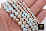 Natural Imperial Baby Blue Jasper Beads, Round Marbleized Cream Beads BS #23, size 4 mm