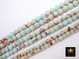 Natural Imperial Aqua Blue Jasper Beads, Sea Sediment Round Beige Beads Light Baby Blue BS #24, size 6 mm