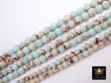 Natural Imperial Aqua Blue Jasper Beads, Sea Sediment Round Beige Beads Light Baby Blue BS# 24, size 6 mm
