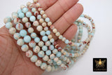 Natural Imperial Aqua Blue Jasper Beads, Sea Sediment Round Beige Beads Light Baby Blue BS# 24, size 6 mm