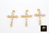 Gold Cubic Zirconia Cross, CZ Pave Cross for Necklaces #513, Crucifix 21 x 32 mm Religious Rosary Jewelry