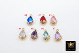 Gold Teardrop Charm, Oval Gold Colorful Flower Filigree #2540, Red Pink Blue Mint Green Purple Egg Bead Crystals