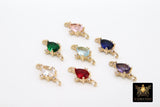 Gold Teardrop Connectors, 2 Pcs CZ Colorful Oval Links #2557, Open Loops in Red Pink Blue Green Aqua Purple Crystals