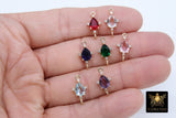 Gold Teardrop Connectors, 2 Pcs CZ Colorful Oval Links # 2557, Open Loops in Red Pink Blue Green Aqua Purple Crystals