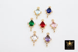 Gold Teardrop Connectors, 2 Pcs CZ Colorful Oval Links # 2557, Open Loops in Red Pink Blue Green Aqua Purple Crystals