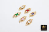 Gold Filigree Crystal Connectors, CZ Rectangle Shape Color Filigree Links #78, Red Pink Blue Mint Green Purple 7 x 17 mm