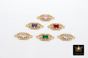 Gold Filigree Crystal Connectors, CZ Rectangle Shape Color Filigree Links #78, Red Pink Blue Mint Green Purple 7 x 17 mm