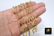 Paper Clip Chain, Unfinished Gold Soldered Chains CH #120, 14 mm Silver Rectangle Drawn Bracelet