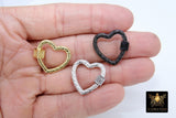 Heart Screw Clasps, Gold Filigree Engraved Interlocking Connector #2635, Silver Black Carabiner