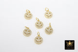 CZ Micro Pave Smiley Face Charms, Gold Cubic Zirconia Happy Face For Bracelet #553, Tiny Necklace Charms 9 x 10 mm