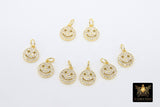 CZ Micro Pave Smiley Face Charms, Gold Cubic Zirconia Happy Face For Bracelet #553, Tiny Necklace Charms 9 x 10 mm