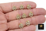 CZ Micro Pave Smiley Face Charms, Gold Cubic Zirconia Happy Face For Bracelet #553, Tiny Necklace Charms 9 x 10 mm