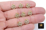 CZ Micro Pave Smiley Face Charms, Gold Cubic Zirconia Happy Face For Bracelet #553, Tiny Necklace Charms 9 x 10 mm - 1 Pc Charms