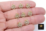 Silver CZ Pave Smiley Face Charms or Connectors, Gold Cubic Zirconia Happy Face #553, Tiny Necklace Charms 9 x 10 mm