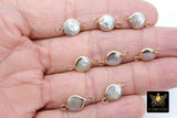 Freshwater Pearl Connectors, Gold Round Double Loop White Charms #2624, 9 x 16 mm Natural Shell Gold Edge Links