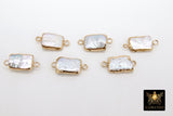 Freshwater Pearl Connectors, Gold Rectangle Two Loop White Charms #2625, Small Natural Shell Gold Edge Links