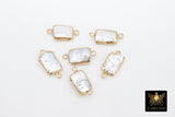 Freshwater Pearl Connectors, Gold Rectangle Two Loop White Charms #2625, Small Natural Shell Gold Edge Links
