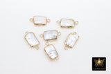 Freshwater Pearl Connectors, Gold Rectangle Two Loop White Charms #2625, Small Natural Shell Gold Edge Links
