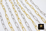 Paper Clip Chain, Unfinished Gold Soldered Chains CH #120, 14 mm Silver Rectangle Drawn Bracelet