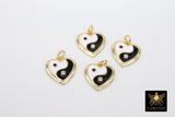 Black and White Disc Charms, CZ Pave Yin Yang Round Shape Enamel 14 mm Charm for Bracelet #2661, Necklace Jewelry