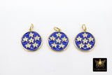 Blue Stars Charms, Gold and Royal Blue CZ Pave Round Stars Night Charms #2628, for Bracelets or Necklace Jewelry 15 x 17 mm