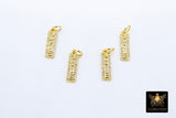 CZ Silver Love Words Charms, Small Gold Oblong Minimalist Dog Tags # 2642, Inspirational Bar 5 x 15 mm