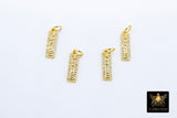 CZ Silver Love Words Charms, Small Gold Oblong Minimalist Dog Tags # 2642, Inspirational Bar 5 x 15 mm