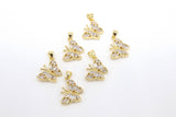 CZ Pave Gold Butterfly Charms, Cubic Zirconia Small Butterflies #2643, Monarch Huggie Charms 14 x 16 mm