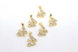 CZ Pave Gold Butterfly Charms, Cubic Zirconia Small Butterflies #2643, Monarch Huggie Charms 14 x 16 mm