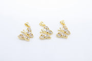 CZ Pave Gold Butterfly Charms, Cubic Zirconia Small Butterflies #2643, Monarch Huggie Charms 14 x 16 mm