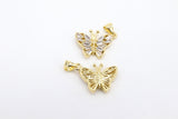 CZ Pave Gold Butterfly Charms, Cubic Zirconia Small Butterflies #2643, Monarch Huggie Charms 14 x 16 mm