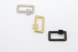 Gold Rectangle Screw Clasps, Silver Filigree Engraved Interlocking Connector #2631, Black Carabiner