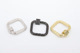 Gold Rectangle Screw Clasps, Silver Filigree Engraved Interlocking Connector #2631, Black Carabiner