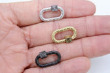 Gold Rectangle Screw Clasps, Silver Filigree Engraved Interlocking Connector #2631, Black Carabiner