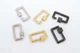 Gold Rectangle Screw Clasps, Silver Filigree Engraved Interlocking Connector #2631, Black Carabiner
