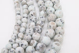 Natural Baby Blue Kiwi Beads, Frosted Sesame Round Blue BS #31, Black Spot Lotus Jasper Beads