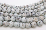 Natural Baby Blue Kiwi Beads, Frosted Sesame Round Blue BS #31, Black Spot Lotus Jasper Beads