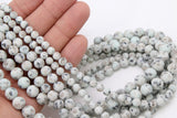 Natural Baby Blue Kiwi Beads, Frosted Sesame Round Blue BS# 31, Black Spot Lotus Jasper Beads