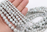 Natural Baby Blue Kiwi Beads, Frosted Sesame Round Blue BS# 31, Black Spot Lotus Jasper Beads