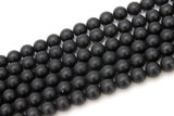 Black Stone Beads, Smooth Frosted Matte Round Black Beads BS #27, sizes 10mm 15.5 inch Strands