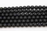 Black Stone Beads, Smooth Frosted Matte Round Black Beads BS #27, sizes 10mm 15.5 inch Strands