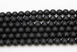 Black Stone Beads, Smooth Frosted Matte Round Black Beads BS #27, sizes 10mm 15.5 inch Strands