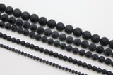 Natural Black Agate Beads, Smooth Frosted Matte Round Black Beads BS #29, sizes 4 mm 6 mm 8mm 10mm 12 mm 15.75 inch Strands