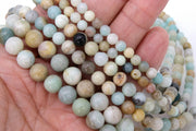 Natural Amazonite Beads, Round Beads in Light Blue and Beige blends BS #25, sizes 6 mm 8 mm 10 mm 15.5 inch Strands